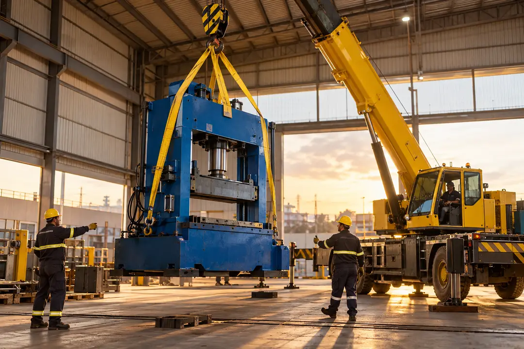 Guindaste içando prensa industrial com segurança
